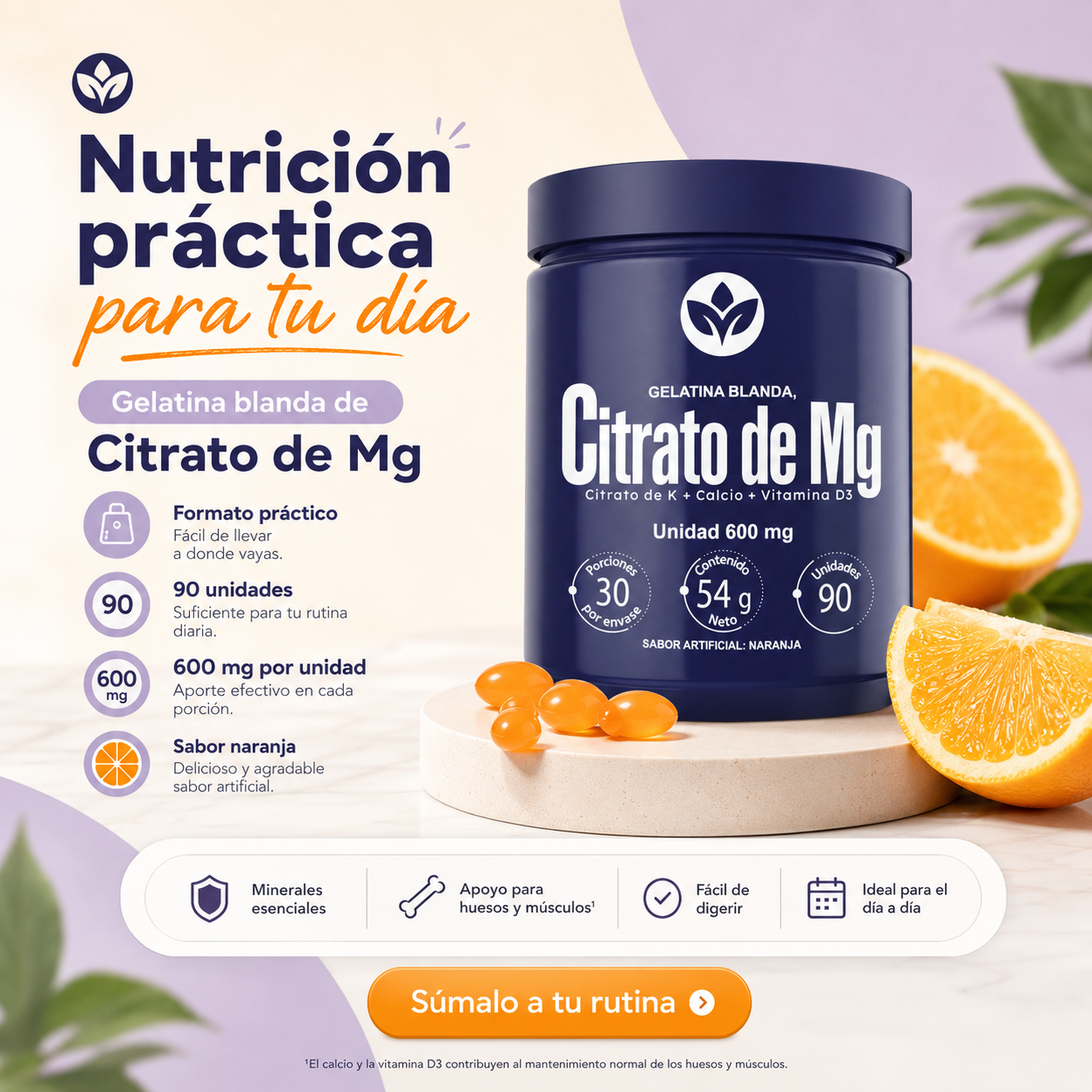 Citrato de Mg Softgel – Magnesio + Potasio + Calcio + Vitamina D3 (90 cápsulas)