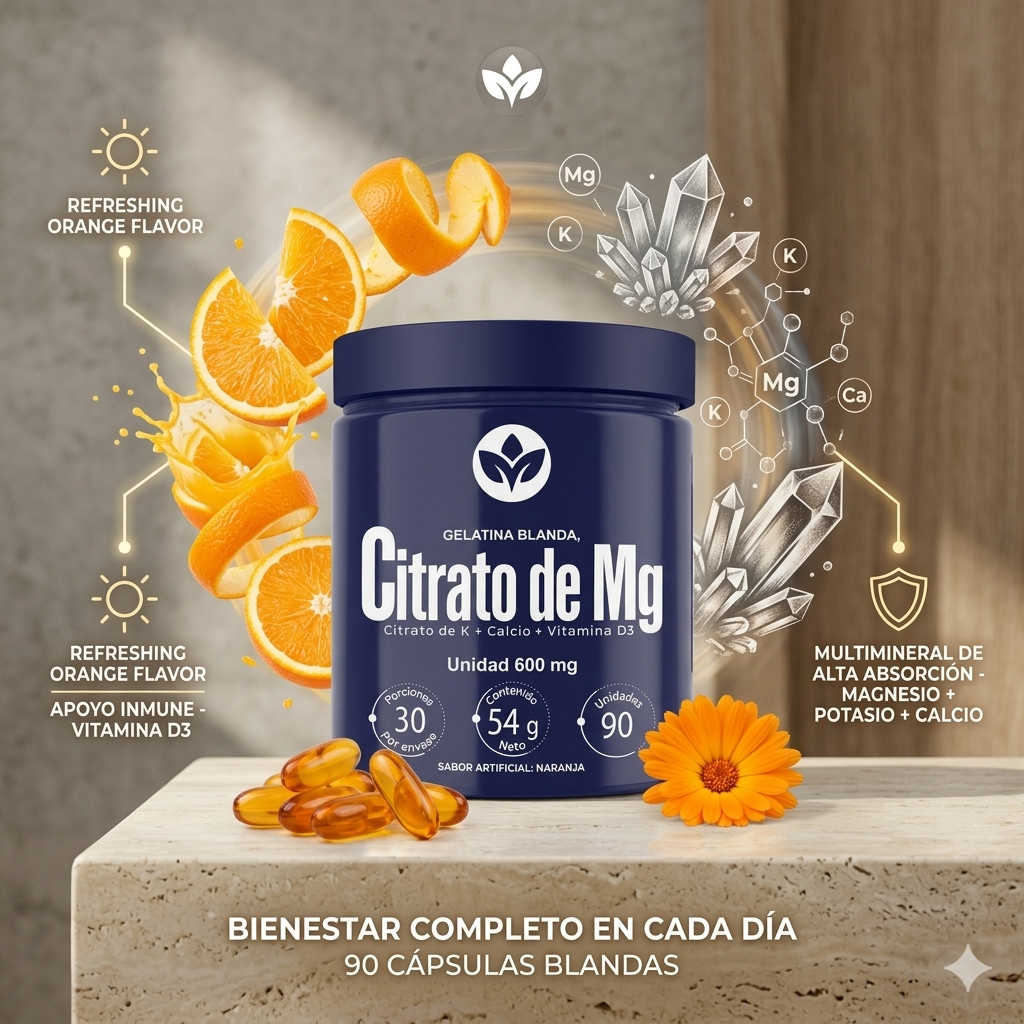 Citrato de Mg Softgel – Magnesio + Potasio + Calcio + Vitamina D3 (90 cápsulas)