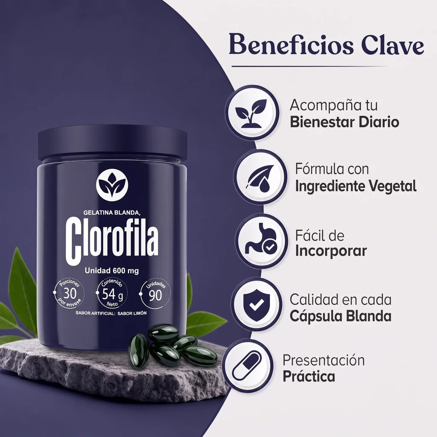 Clorofila Softgel 600 mg – 90 Unidades | Sabor Limón