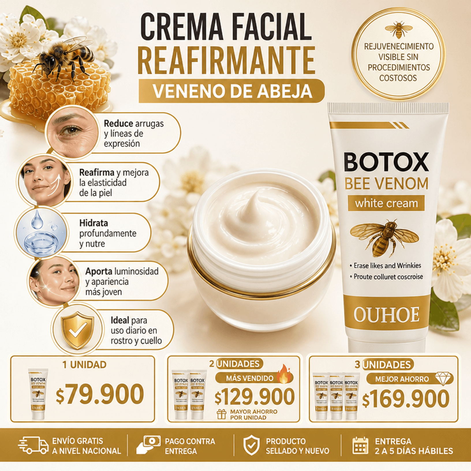 Crema Facial Reafirmante Veneno de Abeja 🐝✨