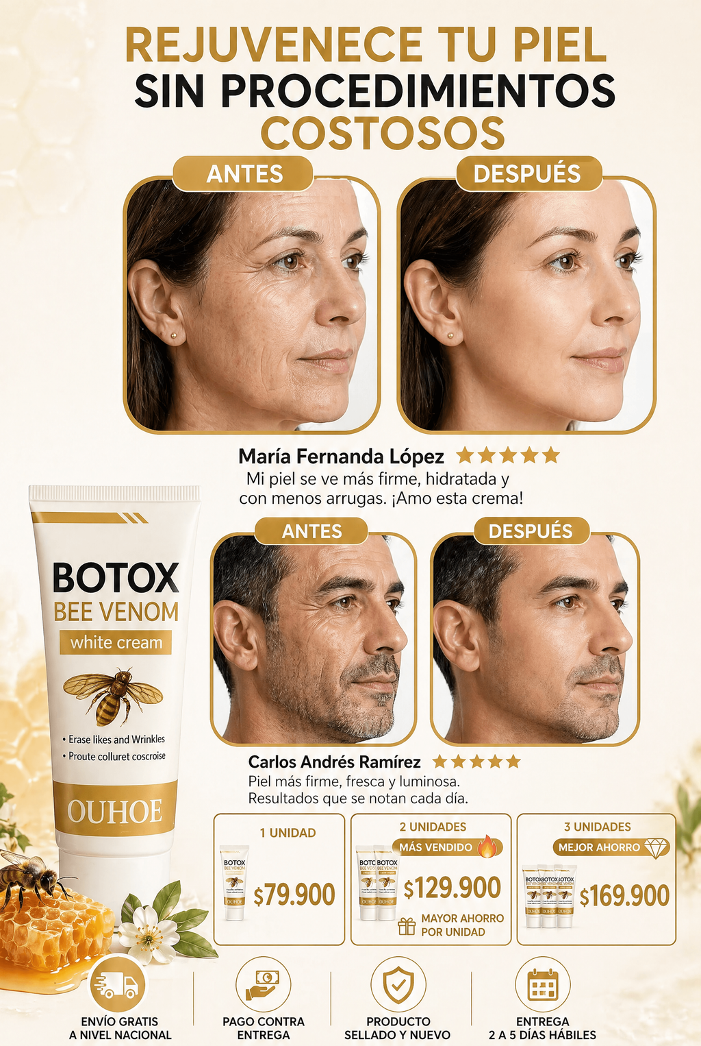 Crema Facial Reafirmante Veneno de Abeja 🐝✨