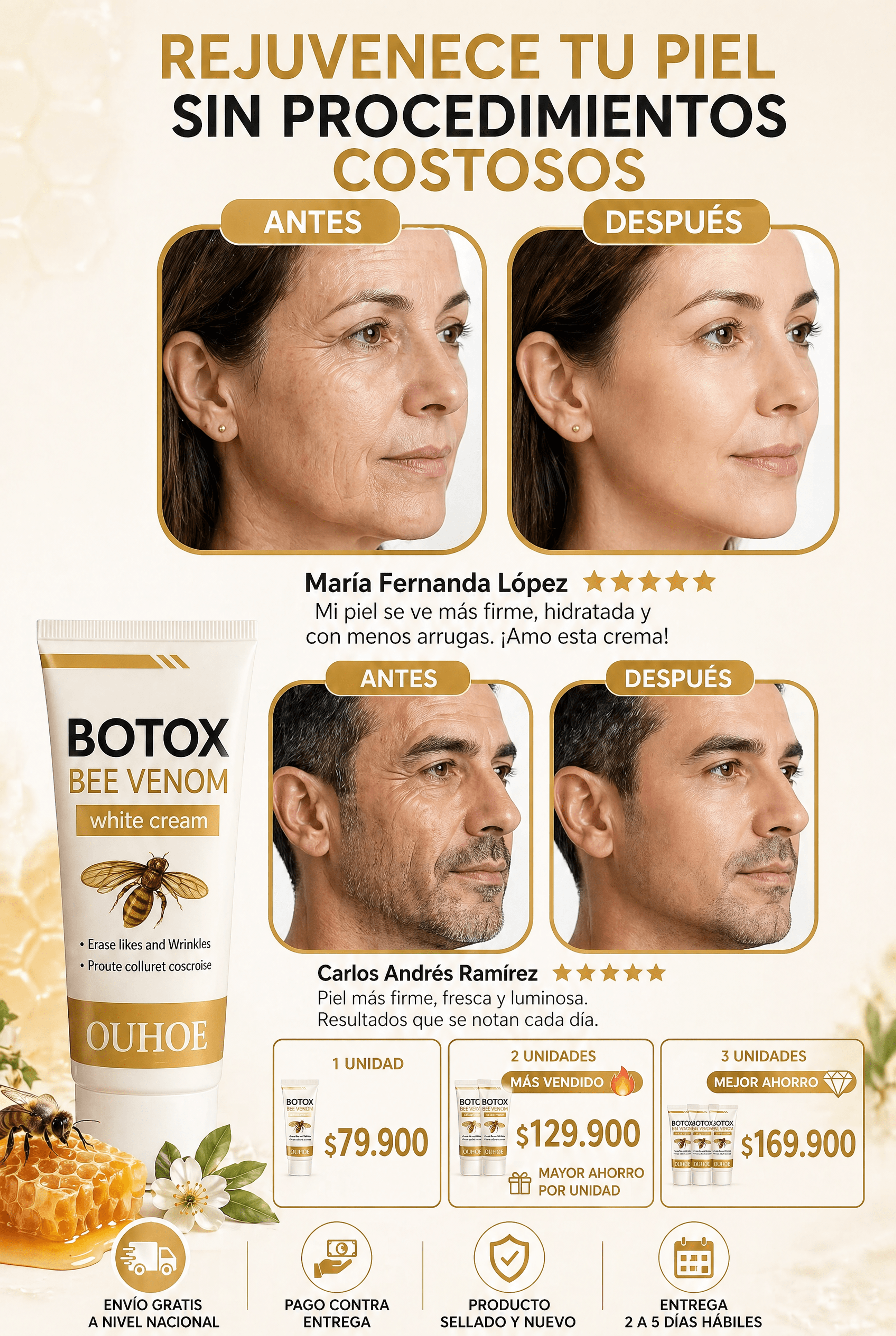 Crema Facial Reafirmante Veneno de Abeja 🐝✨