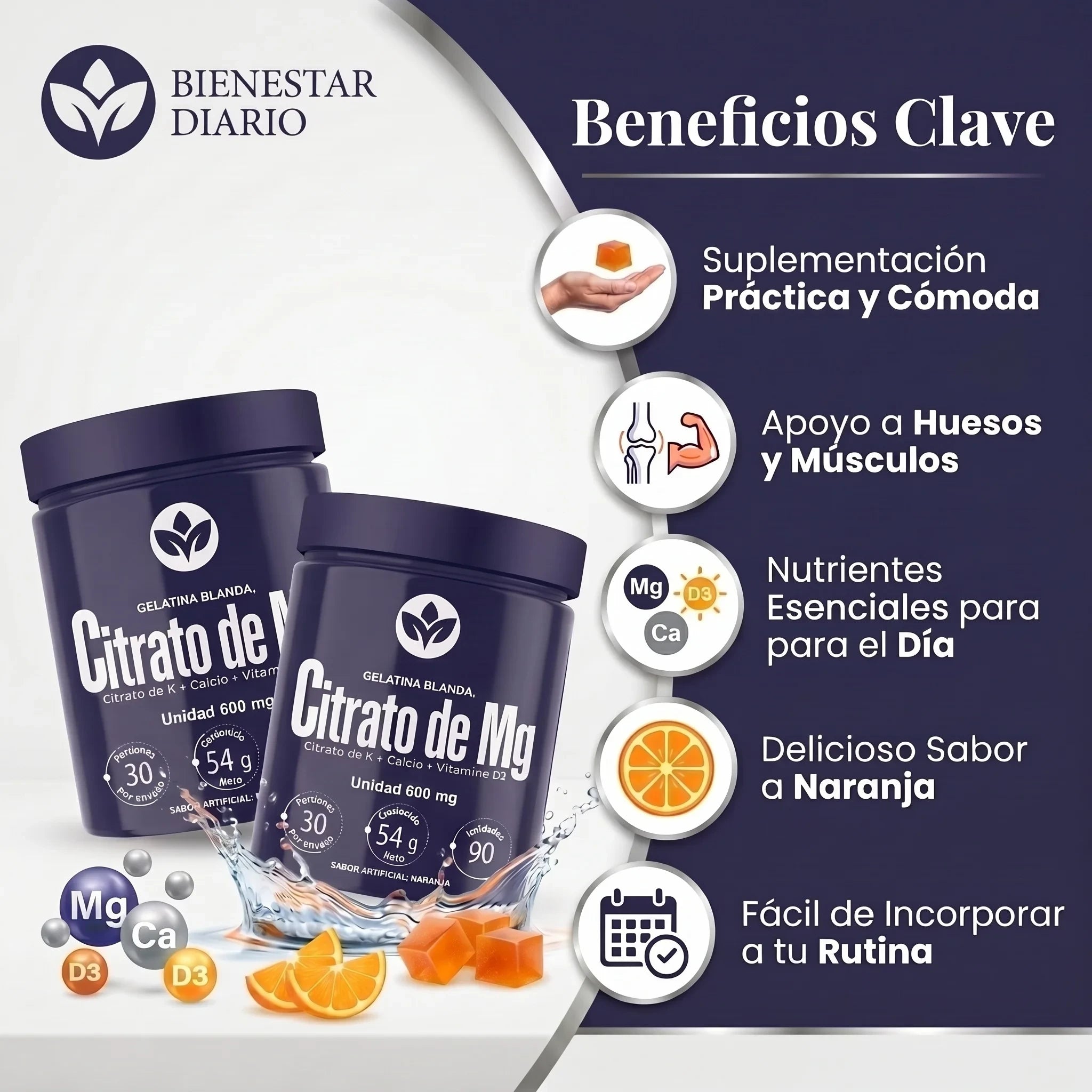 Citrato de Mg Softgel – Magnesio + Potasio + Calcio + Vitamina D3 (90 cápsulas)