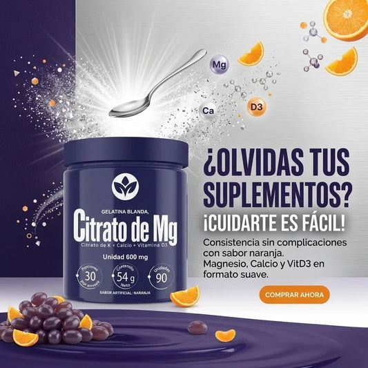 Citrato de Magnesio 4 en 1 con Potasio, Calcio y Vitamina D3 – 90 Cápsulas Blandas